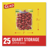 CLOROX SALES CO. Glad® 55052 Zipper Food Storage Plastic Bags, Quart Size, 7.75 x 7, Clear, 25 Bags/Box, 12 Boxes/Carton
