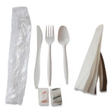 BERK ENTERPRISES INC Berkley Square 1171241 Mediumweight Cutlery Kit, Fork/Knife/Napkin/Pepper/Salt/Spoon, Plastic, White, 250/Carton