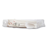 BERK ENTERPRISES INC Berkley Square 1171241 Mediumweight Cutlery Kit, Fork/Knife/Napkin/Pepper/Salt/Spoon, Plastic, White, 250/Carton