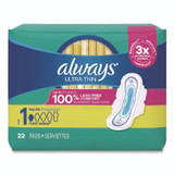 PROCTER & GAMBLE Always® 03339 Ultra Thin Pads with Wings, Size 1, Regular Absorbency, 22 Pads/Pack, 12 Packs/Carton