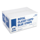 AMERCAREROYAL RCC2 Classy Cap, Crepe Paper, Adjustable, One Size Fits All, White/Blue Stripe, 100 Caps/Pack, 10 Packs/Carton