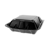 PACTIV EVERGREEN CORPORATION YTDB99010000 Vented Foam Hinged Lid Container, Dual Tab Lock, 9 x 9 x 3.25, Black, 150/Carton