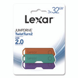 LEXAR MEDIA INC. 24388082 Twist Turn2 USB 2.0 Flash Drive, 32 GB, Orange/Purple/Teal, 3/Pack
