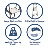 COSCO 11325ABK1E 2-Step Stepstool, 250 lb Capacity, 19" Working Height, 22.5" Spread, Black/Silver