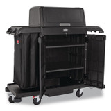 RUBBERMAID COMMERCIAL PROD. 2202587 Housekeeping Cart with Hood and Doors, Plastic, 4 Shelves,1 Bin, 24.4 x 62.4 x 56.9, Black