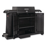 RUBBERMAID COMMERCIAL PROD. 2202587 Housekeeping Cart with Hood and Doors, Plastic, 4 Shelves,1 Bin, 24.4 x 62.4 x 56.9, Black
