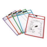 LEARNING RESOURCES LER0477 Write and Wipe Pockets, Medium-Duty, Top Load, 10" x 14" Insert, Clear Front, Assorted Color Border, 5 Pockets