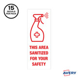 Avery Avery&reg; 83080 Avery&reg; Surface Safe THIS AREA SANITIZED Decals
