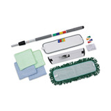 BOARDWALK MFKIT Microfiber Cleaning Kit, 18" Blue/Green Microfiber Head, 35" to 60" Gray Aluminum Handle