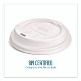 PERK PK56218CT Compostable Plastic Hot Cup Lids, Fits 10 oz to 16 oz Hot Cups, Plastic, White, 500/Carton