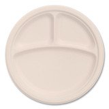 DART 9FBRP3 Compostable Molded Fiber Dinnerware, ProPlanet Seal, 3-Compartment Plate, 9" dia, Natural, 500/Carton