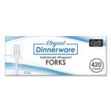 BERK ENTERPRISES INC Berkley Square 90185 Elegant Dinnerware Heavyweight Cutlery, Individually Wrapped, Fork, Plastic, White, 420/Box