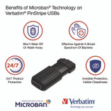 VERBATIM CORPORATION 70062 PinStripe USB 2.0 Flash Drive, 32 GB, Black, 10/Pack