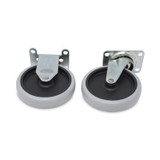 RUBBERMAID COMMERCIAL PROD. FG9T66L10000 Replacement Plate Casters, (2) Rigid Mount Plate, (2) Swivel Mount Plate, 5" Soft Rubber Wheel, Gray, 4/Set