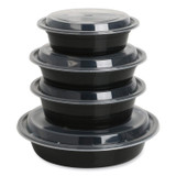GEN TORND24 Microwavable Food Container with Lid, Round, 24 oz, 7.28 x 7.28 x 1.96, Black/Clear, Plastic, 150/Carton