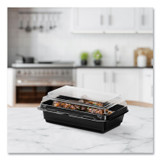 DART SOLO® 846622-PS94 Creative Carryouts Hinged Plastic Hot Deli Boxes, 28 oz, 7.87 x 5.4 x 3, Black/Clear, 200/Carton