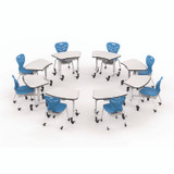 LUXOR WORKSPACES, LLC MBSDESK Height-Adjustable Trapezoid Student Desk with Drawer, 60.25 x 21 x 32 to 38, White