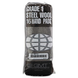 GLOBAL MATERIAL TECHNOLOGIES GMT 117004 Industrial-Quality Steel Wool Hand Pads, #1 Medium, Steel Gray, 16 Pads/Sleeve, 12 Sleeves/Carton