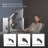 FELLOWES MFG. CO. 8043401 Platinum Series Dual Stacking Arm for 27" Monitors, 360 deg Rotation, 180 deg Tilt, 360 deg Pan, Black, Supports 22 lb