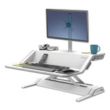 FELLOWES MFG. CO. 8042801 Lotus Single Monitor Arm Kit, For 26" Monitors, 180 Degree Rotation, 180 Degree Pan, Silver, Supports 17 lb