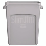 RUBBERMAID COMMERCIAL PROD. 1971258 Slim Jim Waste Container with Handles, 16 gal, Plastic, Light Gray