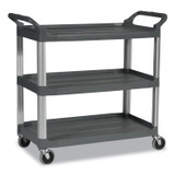 RUBBERMAID COMMERCIAL PROD. 4091 GRA Xtra Utility Cart with Open Sides, Plastic, 3 Shelves, 300 lb Capacity, 20" x 40.63" x 37.8", Gray