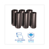 BOARDWALK 434722BLK High-Density Can Liners, 56 gal, 19 mic, 43" x 47", Black, Perforated Roll, 25 Bags/Roll, 6 Rolls/Carton