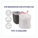 PERK 24377876 Drawstring Tall Kitchen Trash Bags, 13 gal, 28" x 24", White, 120/Box