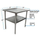 BK RESOURCES 2VT2424 Stainless Steel Flat Top Work Tables, 24w x 24d x 36h, Silver, 2/Pallet