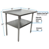 BK RESOURCES 2VT3630 Stainless Steel Flat Top Work Tables, 36w x 30d x 36h, Silver, 2/Pallet