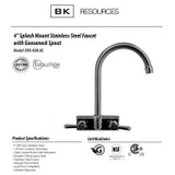 BK RESOURCES EVO4SM4G Evolution Splash Mount Stainless Steel Faucet, 9.06" Height/4.5" Reach, Stainless Steel