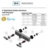 BK RESOURCES EVO8SM10 Evolution Splash Mount Stainless Steel Faucet, 4.88" Height/10" Reach, Stainless Steel