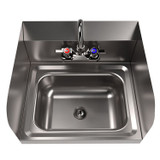 BK RESOURCES HSW1410SSP Stainless Steel Hand Sink with Side Splashes and Faucet, 14" l x 10" w x 5" h