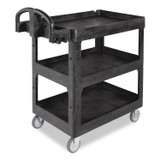 RUBBERMAID COMMERCIAL PROD. 2196862 BRUTE 3-Shelf Heavy-Duty Ergo Lipped Utility Cart, Resin, 3 Shelves, 600 lb Capacity, 25.24" x 44" x 47", Black