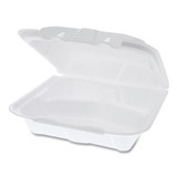 PACTIV EVERGREEN CORPORATION YTD188030000 Vented Foam Hinged Lid Container, Dual Tab Lock, 3 Compartments, 8.42 x 8.15 x 3, White, 150/Carton