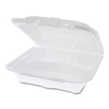 PACTIV EVERGREEN CORPORATION YTD188030000 Vented Foam Hinged Lid Container, Dual Tab Lock, 3-Compartment, 8.42 x 8.15 x 3, White, 150/Carton