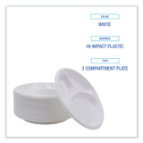 BOARDWALK PLTHIPS10WH3 Hi-Impact Plastic Dinnerware, 3-Compartment Plate, 10" dia, White, 500/Carton
