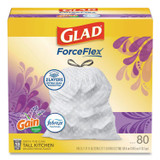 CLOROX SALES CO. Glad® 78902BX ForceFlex Kitchen Drawstring Trash Bags, 13 gal, Gain Lavender with Febreze Freshness, 24 x 27.38, White, 80/Box