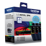 BROTHER INTL. CORP. LC401XL3PKS LC401XL3PKS High-Yield Ink, 500 Page-Yield, Cyan/Magenta/Yellow, 3/Pack