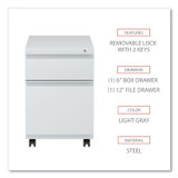 ALERA PBBFLG File Pedestal with Full-Length Pull, Left or Right, 2-Drawers: Box/File, Legal/Letter, Light Gray, 14.96" x 19.29" x 21.65"