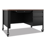 HIRSH INDUSTRIES SPACE SOLUTIONS 22656 Mobile Teachers Pedestal Desks, Right-Hand Pedestal: Box/File Drawers, 48" x 30" x 29.5", Walnut/Black