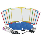 CHARLES LEONARD, INC 29130 Dry Erase Pocket Class Pack, Heavy-Duty, Side Load 9 x 12 Insert, Clear Front, Assorted Border Colors, 10/Pack