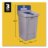RUBBERMAID COMMERCIAL PROD. 2171557 Slim Jim Recycling Station 1-Stream, Mixed Recycling Station, 33 gal, Resin, Gray