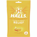MONDELEZ INTERNATIONAL HALLS 28694 Triple Action Cough Drops, Honey-Lemon, 30/Bag, 12 Bags/Box
