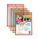 C-LINE PRODUCTS, INC 40810 Reusable Dry Erase Pockets, Super Heavy-Duty, Top Load 9 x 12 Insert, Clear Front, Assorted Neon Border, 10/Pack