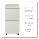 ALERA PBFFPY File Pedestal with Full-Length Pull, Left or Right, 2 Legal/Letter-Size File Drawers, Putty, 14.96" x 19.29" x 27.75"