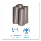 BOARDWALK 3339SEH Low-Density Waste Can Liners, 33 gal, 1.1 mil, 33" x 39", Gray, Perforated Roll, 25 Bags/Roll, 4 Rolls/Carton