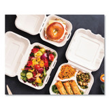 VEGWARE WHBRG83HW White Molded Fiber Clamshell Containers, 3-Compartment, 7.9 x 7.9 x 2.9, White, Sugarcane, 200/Carton