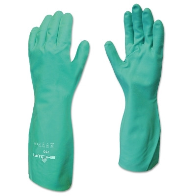 SHOWA® ChemRest Chemical-Resistant Coated Gloves, 730, 7/Small, Bisque Finish, Flocked Liner, Green