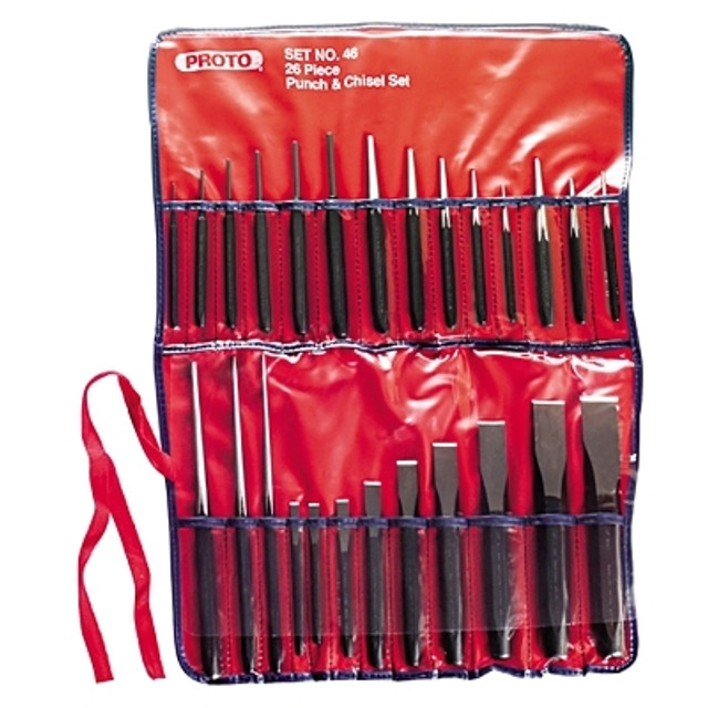 Stanley® Products Proto® J46 Punch & Chisel Set, 17 Punches, 9 Chisels, SAE, Pouch